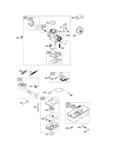Carburetor/Tank Diagram and Parts List for 9G902-0145-D1  Briggs and Stratton Engine